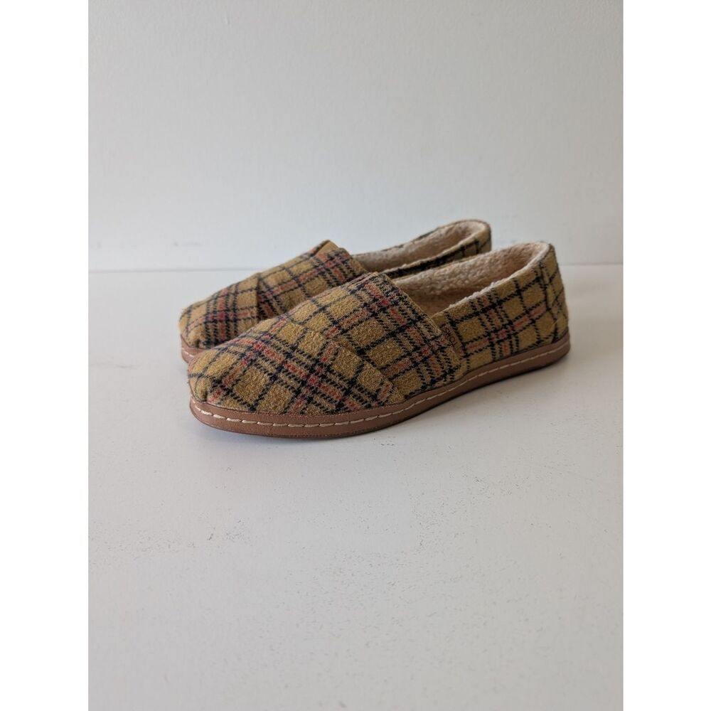 Toms Alpargata Mustard Plaid Polyester/Wool Faux Fur Slip-On Shoes Sz 7